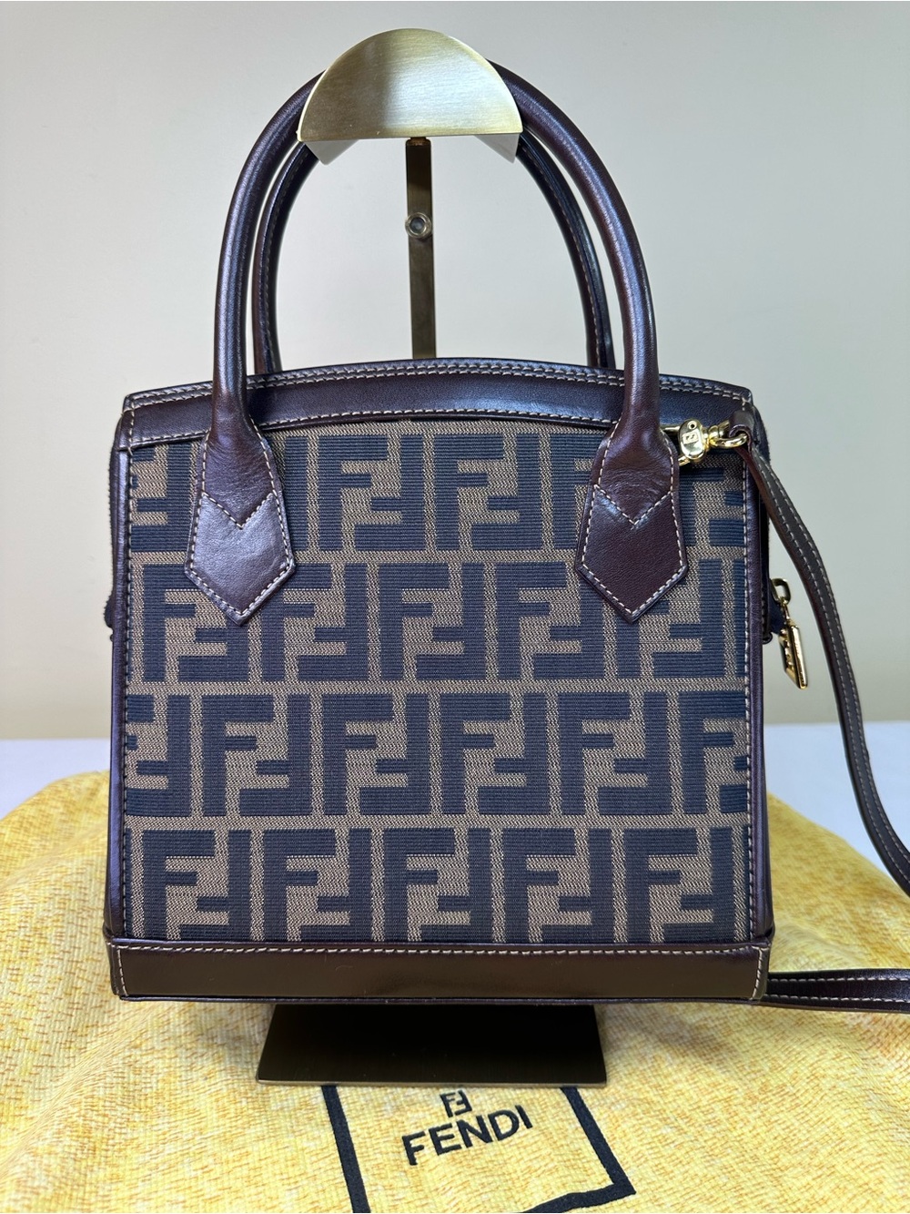 Fendi Zucca Satchel top handle structure bag w/strap GHW COA